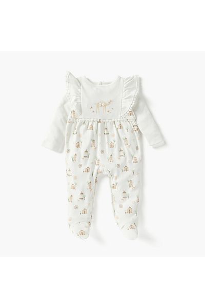 Juniors Printed Closed Feet Sleepsuit with Round Neck and Long Sleeves