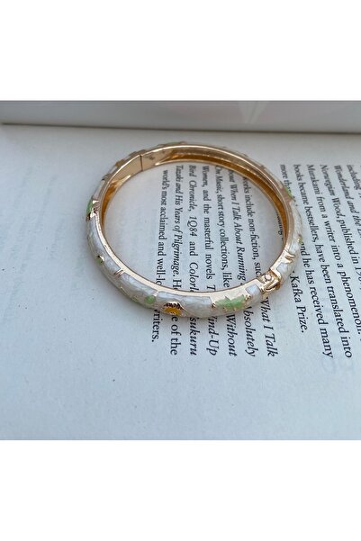 Anetta Jewelry Beyaz renk işlemeli kadın çelik kararmaz kelepçe bileklik