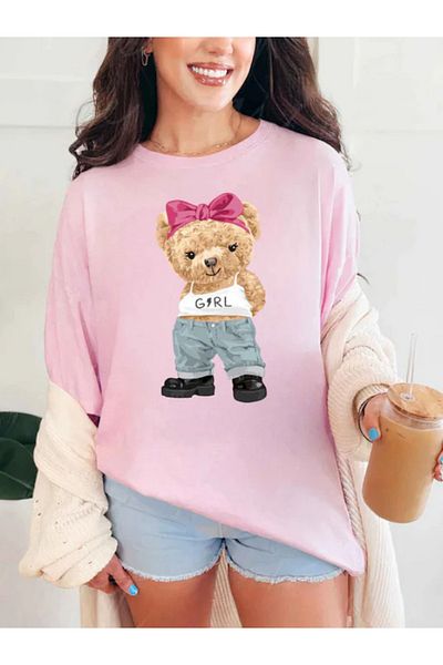Sarah's Boutique Tricou de damă – 100% bumbac – Ursuleți de pluș „FATĂ PUTERNICĂ”