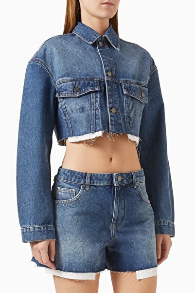 12storeez Cropped Denim Jacket for Women, Summer Chic with Raw Hem and 13.5oz...