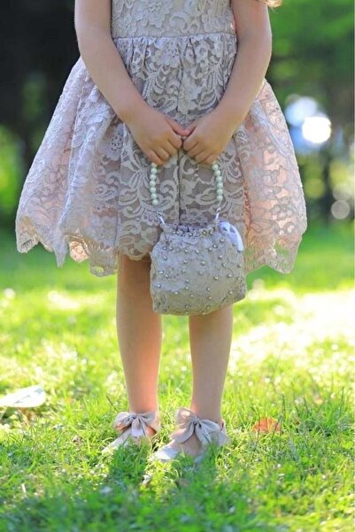 Riccotarz Girl's Beige Dress with Full-Length Lace Guipure Embroidery, Transparent Tulle, Zero Sleeves