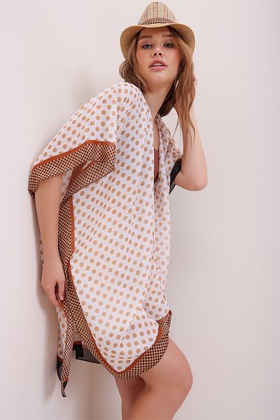VAGGON Women's Biscuit Oversize Cotton Patterned Kimono Prmx6672