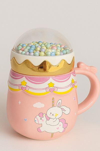 İNTER LİFE Carousel Patterned Porcelain Mug with Lid Making up the Difference Cute Mug Cup Gift