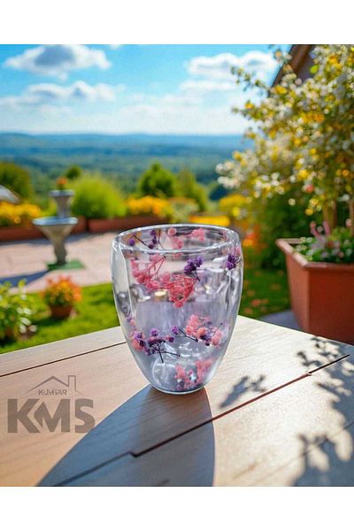 KMS Kumsar Heat Resistant 2-Piece Borosilicate Double Walled Flower Cup and Coffee Presentation Cup /Flower Cup