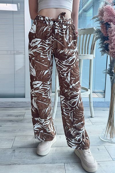 DPARİS Patterned Elastic Waist Comfortable Fit Wide Leg Trousers