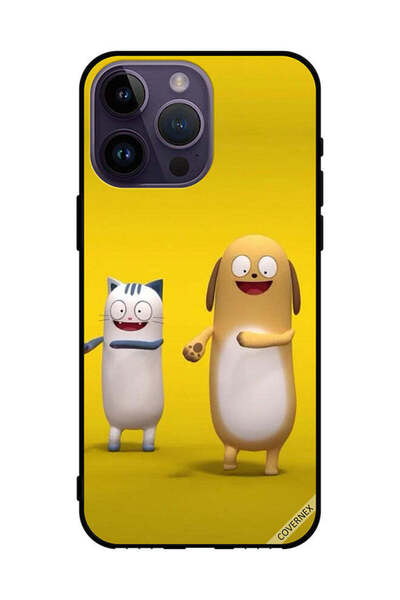 Covernex غطاء حماية لهاتف Apple iPhone 14 Pro Max، قطة وكلب لطيفان، كرتون