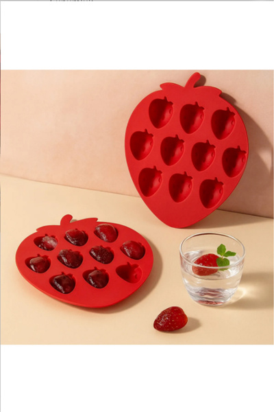 isometric 10'Lu Çilek Tasarımlı Buz Kalıbı Çilek Şeklinde Buzluk Sunumluk