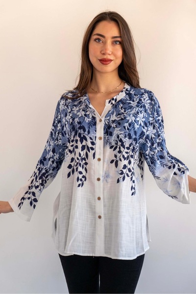 İTALYAN Pamuk Vual Çiçek Desenli Gömlek