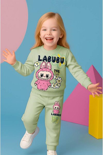 zahider 100% Cotton Girl's Labubu Patterned Bottom Top Set