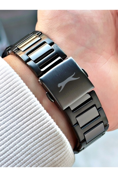 Slazenger Smoke Color 10 Atm Waterproofness Steel Cord Steel Case Men Wristwatch 2479.04Mr