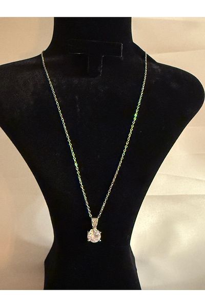Mila Lumiere Zircon Stone Single Stone Silver Silver Color Steel Necklace