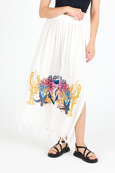 Mulberry Women's White Bamboo Trouser Skirt |   Beach & Pool & Daily Use