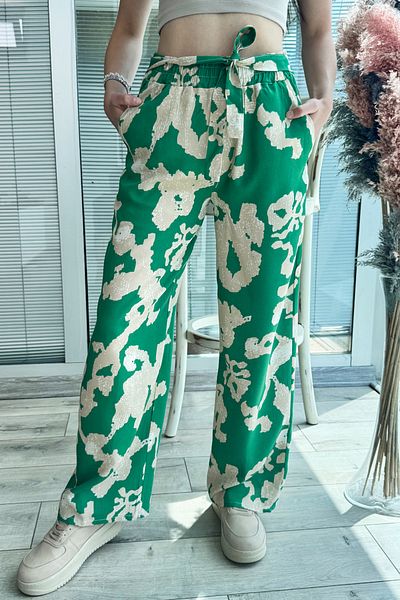 DPARİS Patterned Elastic Waist Comfortable Fit Wide Leg Trousers