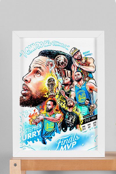 Saturn Stephen Curry Mvp Framed Painting - Basketball Nba Poster Painting