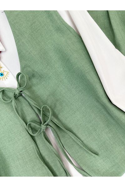 YEDİLALE Linna Vest Shirt Wide-Let Blouse Trousers Triple Set