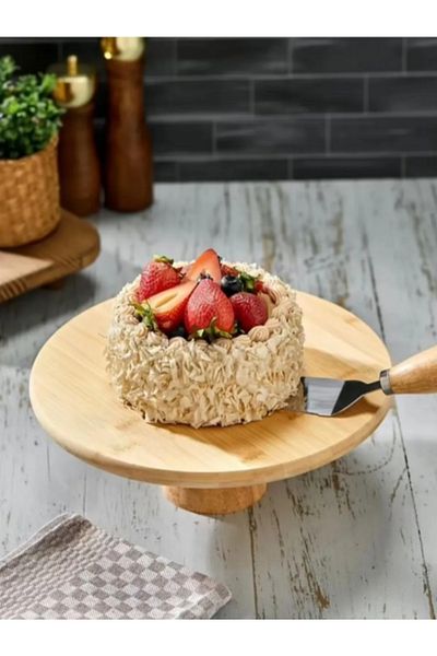 ERKUGO Bamboo Oval Pedestal Presentation Stand, Cake Riser (5cm)