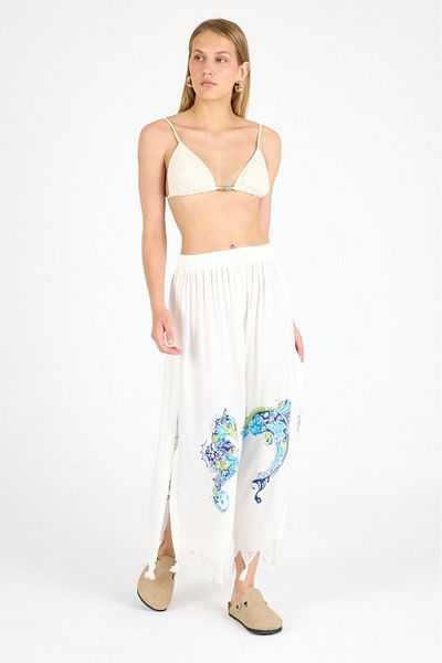 Mulberry Women's White Bamboo Trouser Skirt |   Beach & Pool & Daily Use
