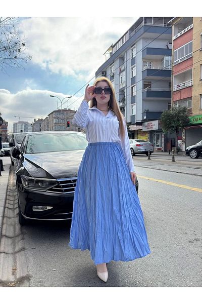 Zerenyus Fusta casual pentru femei cu talie elastică, albastru bebeluș