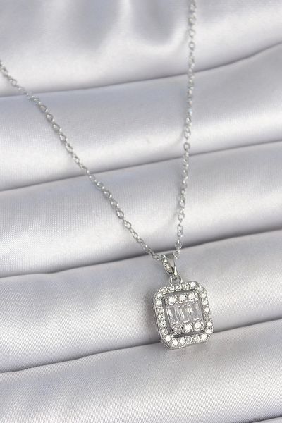 NETWORK ART Bfs 316L Steel Silver Color Chain Square Zircon Stone Women's Necklace