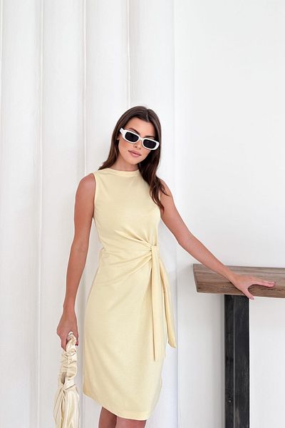 moda poni Yellow Modal Fabric Side Tie Short Dress