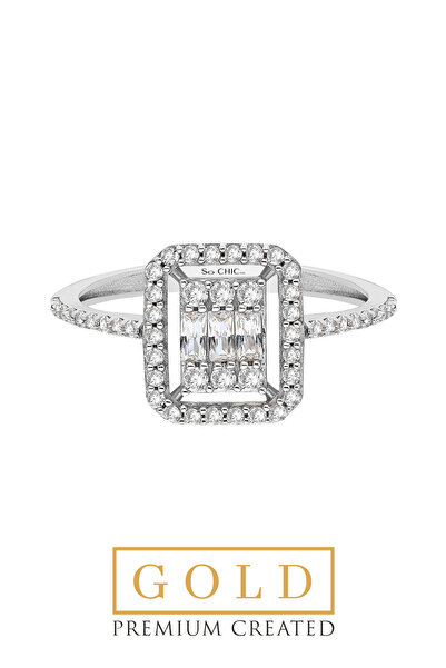 So CHIC... Beyaz Altın Sertifikalı Premium Created Taşlı Baget Yüzük