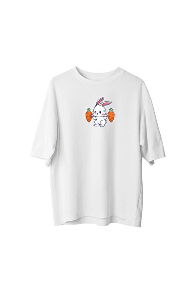 BETİLİNA تي شيرت أبيض كبير الحجم مطبوع عليه رياضي تافشي