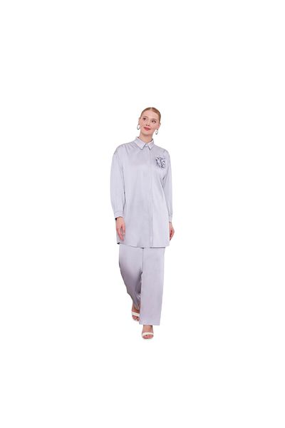 Levidor Rose Brooch Satin Double Suit