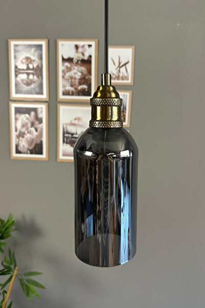 Bamyum Windy Cam Füme Tekli Avize Lale Başlık Retro Sarkıt Lamba Salon Aydınlatma