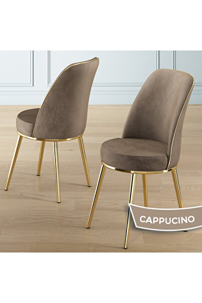 Canisa Nira Serisi 70x114 Mdf Açılabilir Beyaz Mutfak Masa Takımı 4 Cappucino Sandalye Gold Detay