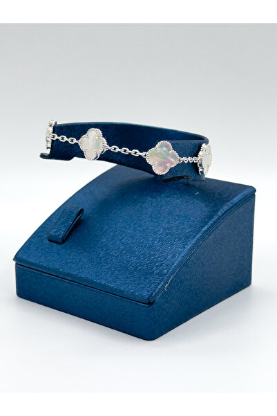 NO BRAND 925 Ayar Gümüş 5’li Taşlı Yonca Modeli Lüks Kadın Bileklik