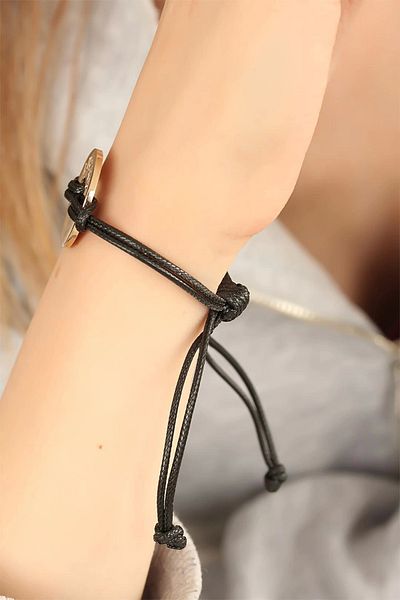 NETWORK ART Bfs Lucky Black Leather Drawstring Unisex Mood Bracelet