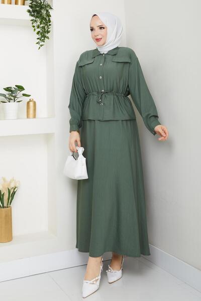 bm bessomoda fashion boutique Γυναικείο Σετ Πουκάμισο με Τούνελ Μέσης και Φούστα