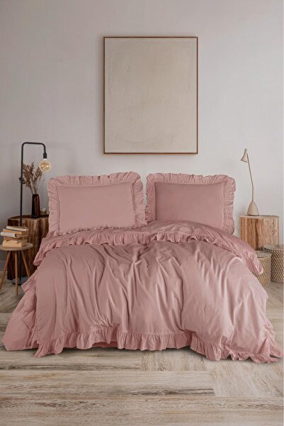 VİENNA طقم غطاء لحاف مزدوج مكشكش من القطن الطبيعي بنسبة 100% - نسيج ناعم ومسامي