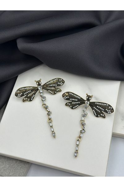 Duéra Gold Gold Dragonfly Figured Brand Model Design Dangle Earrings