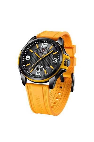 Naviforce Sports Watch – Black Dial, Yellow Silicone Strap, Quartz Movement, 30M Water Resistant