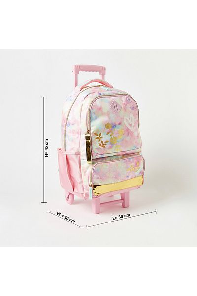 Juniors Printed Trolley Backpack with Retractable Handle - 18 inches