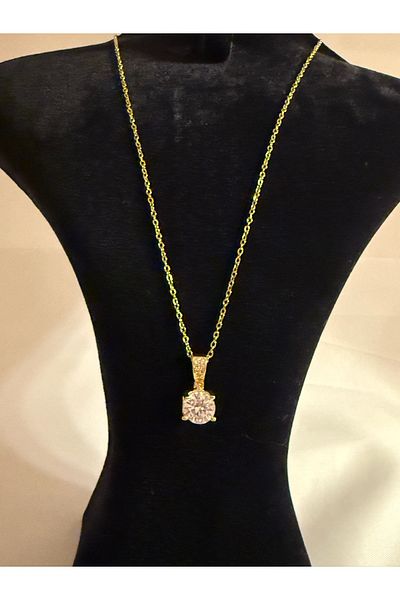Mila Lumiere Zircon Stone Single Stone Gold Gold Color Steel Necklace