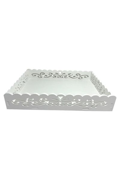 OEM White wooden tray with embroidery design, 32x22.5x6cm, ideal for decoration and serving, baby's part