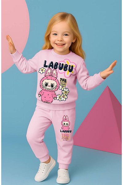 zahider 100% Cotton Girl's Labubu Patterned Bottom Top Set