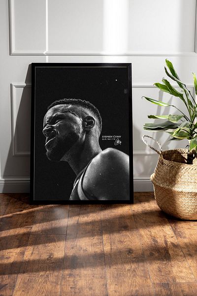 Saturn Stephen Curry Framed Painting - Basketball Nba Poster Painting