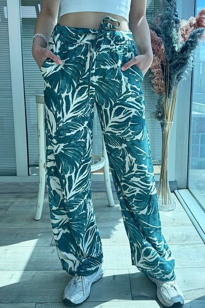 DPARİS Patterned Elastic Waist Comfortable Fit Wide Leg Trousers