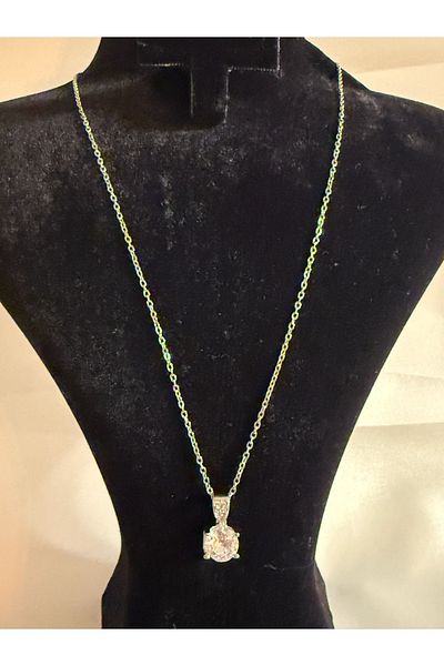 Mila Lumiere Zircon Stone Single Stone Silver Silver Color Steel Necklace