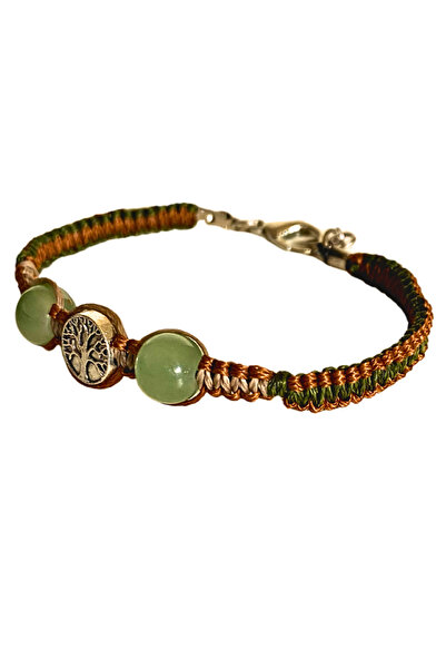 She Sells Gümüş Kaplama Hayat Ağacı Charm’lı Makrome Bileklik – El Yapımı Zar...