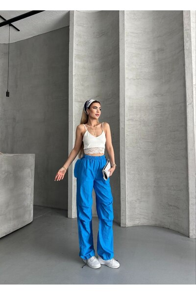 Lovely butik ЖІНОЧІ ШТАНИ З ДРАПІРОВАНИМИ КОЛІНАМИ, ЗАВ'ЯЗУЮЧИМИСЯ НА ТАЛІЇ, ДЕТАЛЬНИМИ КИШЕНЯМИ, ВУХАМИ ТА ПАРАШУТНИМ КРОЄМ