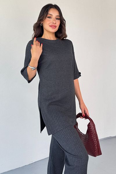 Cappmoda Tkm-03451 Smoked Camisole Fabric Slit Suit