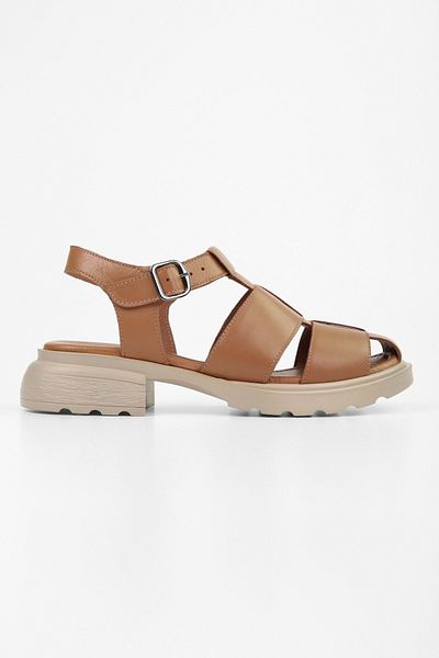 Shoeberry Women's Sandy Tan Genuine Leather Sandals