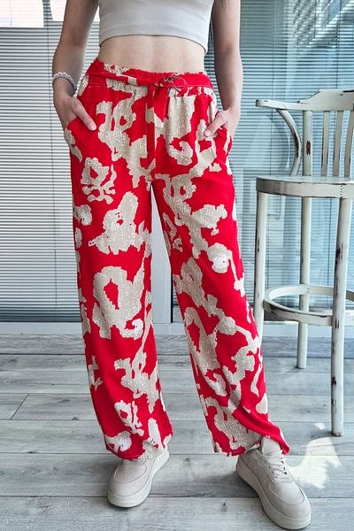 DPARİS Patterned Elastic Waist Comfortable Fit Wide Leg Trousers