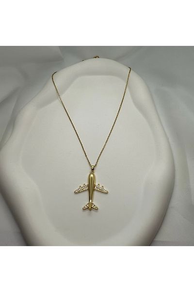 Mila Lumiere Design Zircon Stone Airplane Gold Gold Color Steel Necklace