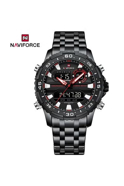 Naviforce Men's Analog-Digital Sport Watch – Stainless Steel Strap, Alarm & Date Display, Water Resistant