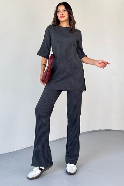 Cappmoda Tkm-03451 Smoked Camisole Fabric Slit Suit